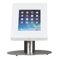 iPad tafelstandaard voor iPad/ iPad Air Meglio 9-11 inch; diefstalbestendige behuizing van wit acrylaat en voet van geborsteld staal