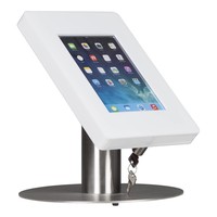 iPad tafelstandaard voor iPad/ iPad Air Meglio 9-11 inch; diefstalbestendige behuizing van wit acrylaat en voet van geborsteld staal