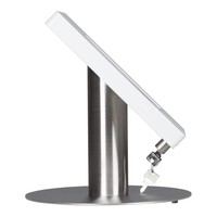 iPad tafelstandaard voor iPad/ iPad Air Meglio 9-11 inch; diefstalbestendige behuizing van wit acrylaat en voet van geborsteld staal