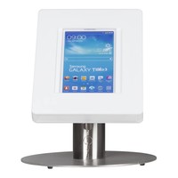 iPad tafelstandaard voor iPad/ iPad Air Meglio 9-11 inch; diefstalbestendige behuizing van wit acrylaat en voet van geborsteld staal