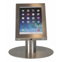 iPad mini tafelstandaard RVS; Securo voor 7 tot 8 inch tablets diefstalbestendige behuizing en voet van zilverkleur industrieel staal
