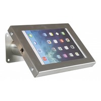 iPad mini houder RVS/staal, bevestigd aan wand of tafel; Securo voor 7 tot 8 inch tablets; diefstalbestendige behuizing en voet van wit gecoat staal