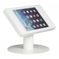 Tafelstandaard voor 9,7-inch iPads; Fino witte acrylaat behuizing met slot en voet van wit gecoat staal
