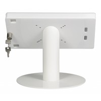 Tafelstandaard voor 9,7-inch iPads; Fino witte acrylaat behuizing met slot en voet van wit gecoat staal