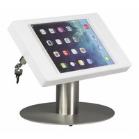Tafelstandaard voor 9,7-inch iPads; Fino witte acrylaat behuizing met slot en voet van RVS/geborsteld staal
