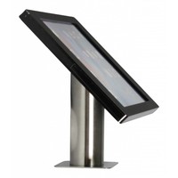 iPad houder zwart/RVS voor iPad Pro 12.9; Fino, solide houder voor wand-, tafel montage van geborsteld staal met acrylaat behuizing inclusief slot