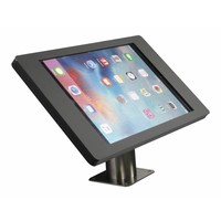 iPad houder zwart/RVS voor iPad Pro 12.9; Fino, solide houder voor wand-, tafel montage van geborsteld staal met acrylaat behuizing inclusief slot