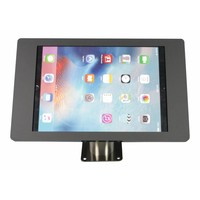 iPad houder zwart/RVS voor iPad Pro 12.9; Fino, solide houder voor wand-, tafel montage van geborsteld staal met acrylaat behuizing inclusief slot
