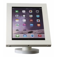 iPad 12.9-inch houder wit, bevestigd aan wand of tafel voor Apple Pro 12,9-inch; Securo 12-13 inch; afgesloten behuizing en voet van wit gecoat staal