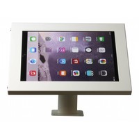 iPad 12.9-inch houder wit, bevestigd aan wand of tafel voor Apple Pro 12,9-inch; Securo 12-13 inch; afgesloten behuizing en voet van wit gecoat staal