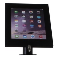 iPad 12.9 houder zwart, bevestigd aan wand of tafel voor Apple Pro 12,9-inch; Securo 12-13 inch; afgesloten behuizing en voet van zwart gecoat staal