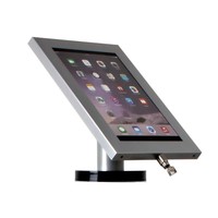 iPad 12.9 houder blank staal/ RVS, bevestigd aan wand of tafel voor Apple Pro 12,9-inch; Securo 12-13 inch; afgesloten behuizing en voet van geborsteld staal