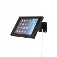 Budget tafelstandaard/wandhouder voor iPad 2017, Pro 9.7/ Air; Prezzo voor 9-10 inch tablets, met hangslot afsluitbare cassette en drie gebruiksmogelijkheden; wandmontage, tafelmontage en tafelstaander in gecoat zwart staal.