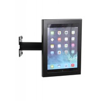 Budget tafelstandaard/wandhouder voor iPad 2017, Pro 9.7/ Air; Prezzo voor 9-10 inch tablets, met hangslot afsluitbare cassette en drie gebruiksmogelijkheden; wandmontage, tafelmontage en tafelstaander in gecoat zwart staal.