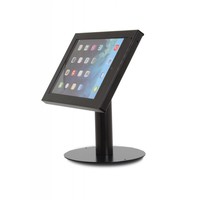 Budget tafelstandaard/wandhouder voor iPad 2017, Pro 9.7/ Air; Prezzo voor 9-10 inch tablets, met hangslot afsluitbare cassette en drie gebruiksmogelijkheden; wandmontage, tafelmontage en tafelstaander in gecoat zwart staal.