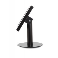 Budget tafelstandaard/wandhouder voor iPad 2017, Pro 9.7/ Air; Prezzo voor 9-10 inch tablets, met hangslot afsluitbare cassette en drie gebruiksmogelijkheden; wandmontage, tafelmontage en tafelstaander in gecoat zwart staal.