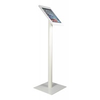 iPad vloerstandaard voor iPad Pro 12.9; Fino witte acrylaat behuizing met slot en voet van wit gecoat staal