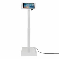 Elektronisch aangedreven in hoogte verstelbare vloerstandaard voor iPad 9,7- inch, Ascento Fino in wit, met slot