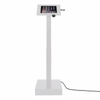 Elektronisch aangedreven in hoogte verstelbare vloerstandaard voor iPads; 9,7-inch en 10,5-inch, Ascento Securo in wit, met slot