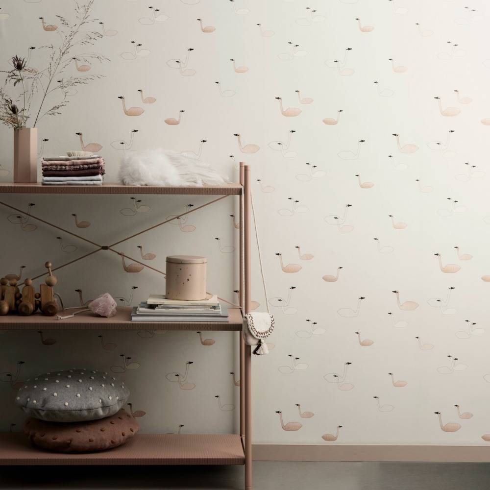 Ferm Living Tapete ferm living wallpaper swans pink paper 10x053m - Ferm Living Tapete