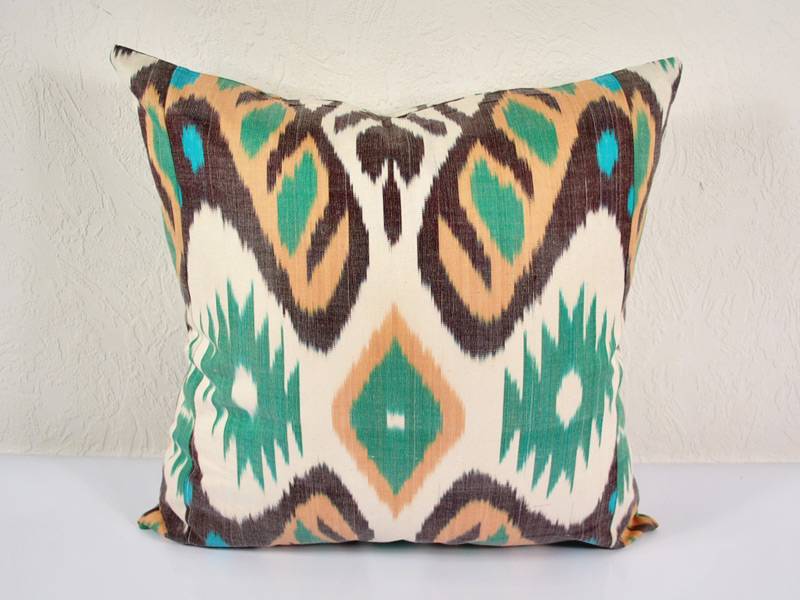 Decorative Throw Pillow Handdyed And Handwoven Seagreen Brown Decorative Throw Pillow Handdyed And Handwoven Seagreen Brown Offwhite