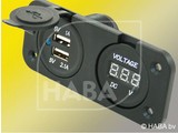 HABA Inbouw 2x USB lader + voltmeter