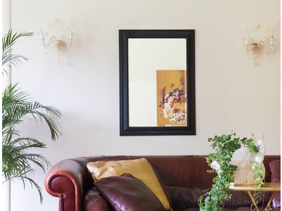 Nyons - Spiegel met Barok Ornamentlijst - Zwart Gekleurd Frame