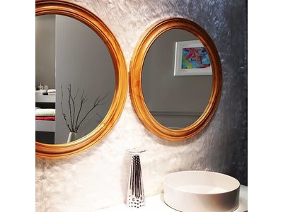 Basilicata - Ronde Spiegel met Bolle Inkeping - Houtkleur