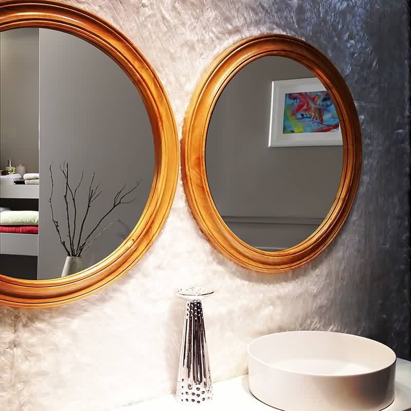 Basilicata - Ronde Spiegel met Bolle Inkeping - Houtkleur