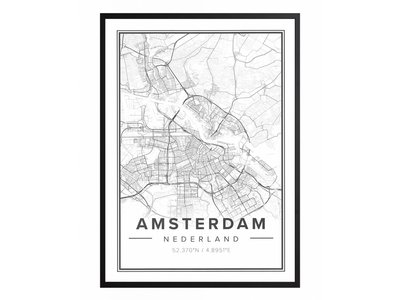 Ingelijste Stadskaart Amsterdam Premium
