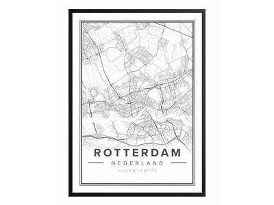Ingelijste Stadskaart Rotterdam Premium