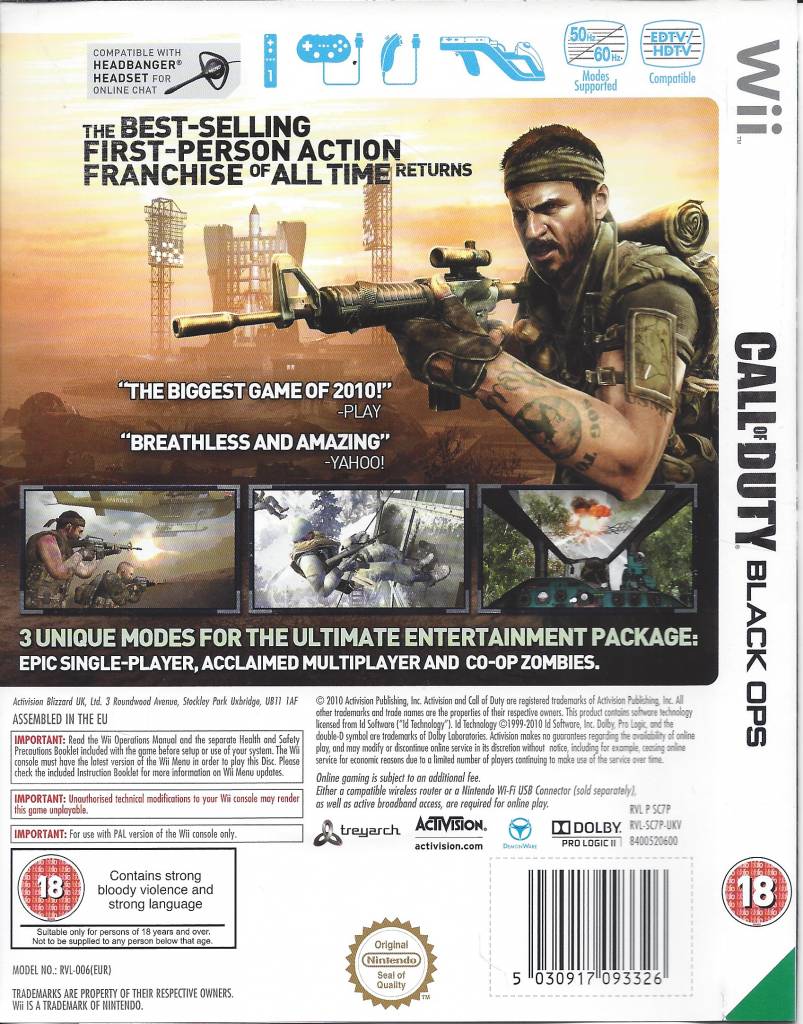 CALL OF DUTY BLACK OPS for Nintendo Wii