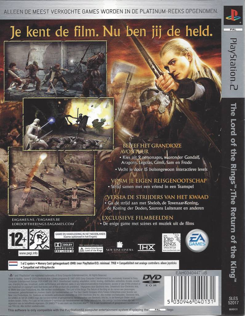 Lord of the Rings The Return of the King Platinum for Playstation 2 PS2 ...