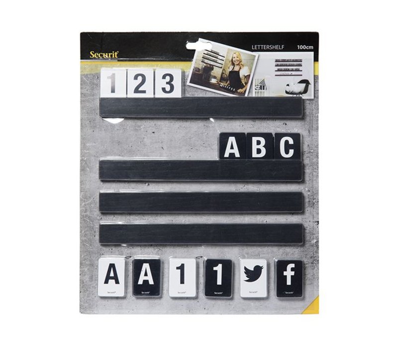 letterboard black incl letters and figures 1m shelf black letter board