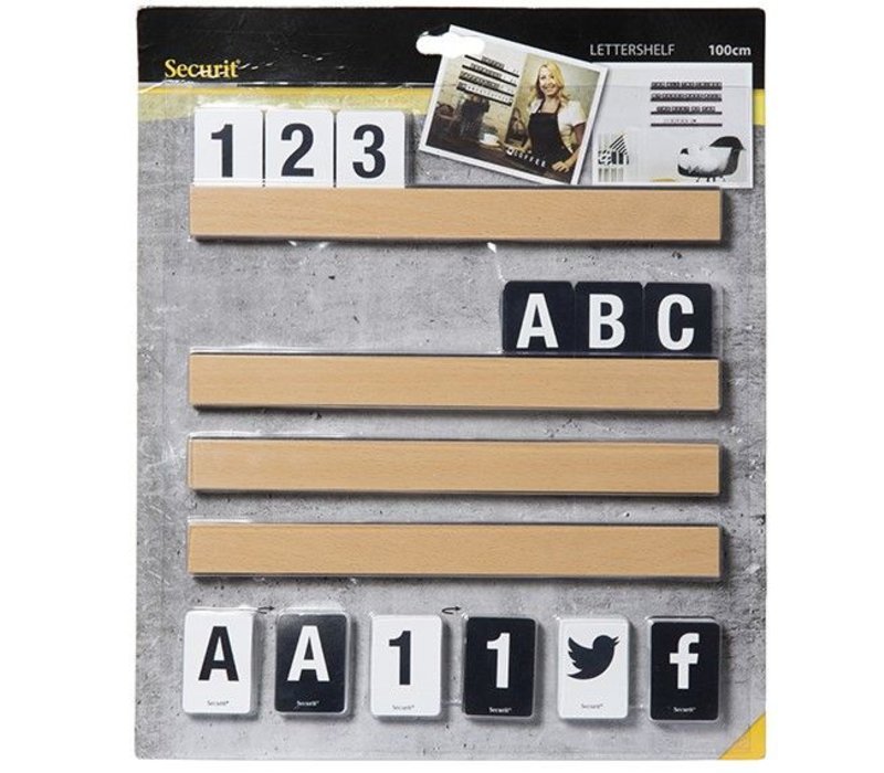 securit letterboard teak incl letters and figures 1m shelf letter board letters