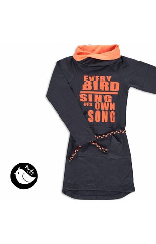 Birds by D-rak Jurk antraciet oranje met col Birds by D-rak Jurk antraciet oranje met col