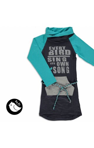 Birds by D-rak Jurk antraciet aqua met col Birds by D-rak Jurk antraciet aqua met col