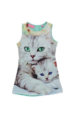 Very Lovely Girls - VLG Mouwloos jurkje met kat en kitten Very Lovely Girls - VLG Mouwloos jurkje met kat en kitten