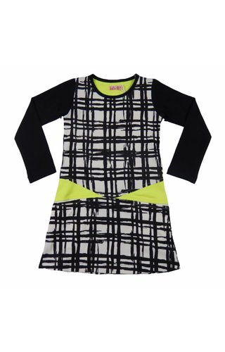 LoFff Zwart-witte jurk met neongeel LoFff Zwart-witte jurk met neongeel