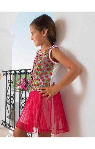 LoFff Feestjurk borduur roosjes fuchsia LoFff Feestjurk borduur roosjes fuchsia