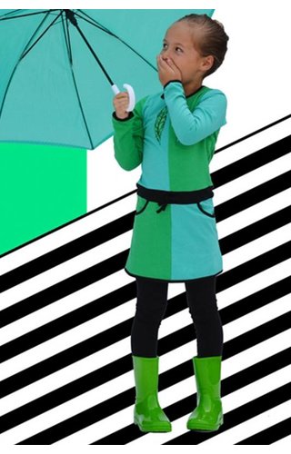 Happy nr 1 Groen blok jurkje met veren Happy nr 1 Groen blok jurkje met veren