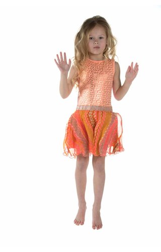 LoFff Oranje zomerjurkje met goudprint LoFff Oranje zomerjurkje met goudprint