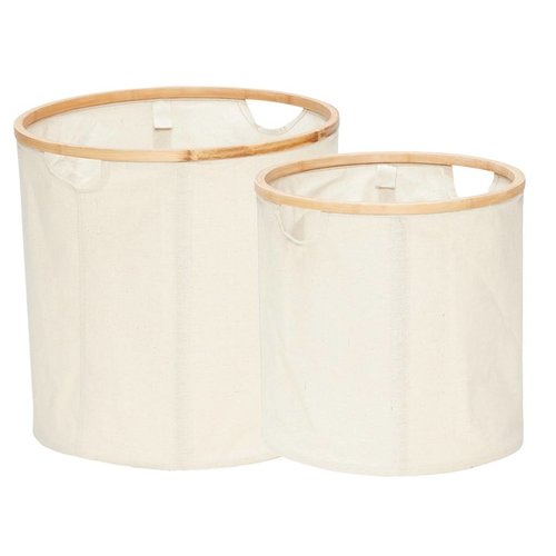 Hubsch wasmand, bamboe/textiel, rond - set van 2 Hubsch wasmand, bamboe/textiel, rond - set van 2