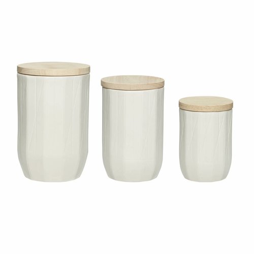 Hubsch opbergpot wit porselein/hout - 3st Hubsch opbergpot wit porselein/hout - 3st
