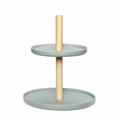 Hubsch etagère tweelaags aardewerk/hout - blauw Hubsch etagère tweelaags aardewerk/hout - blauw
