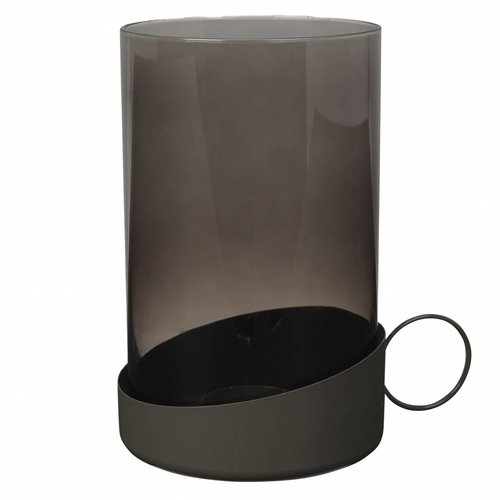 Broste Copenhagen windlicht grijs glas/metaal Broste Copenhagen windlicht grijs glas/metaal
