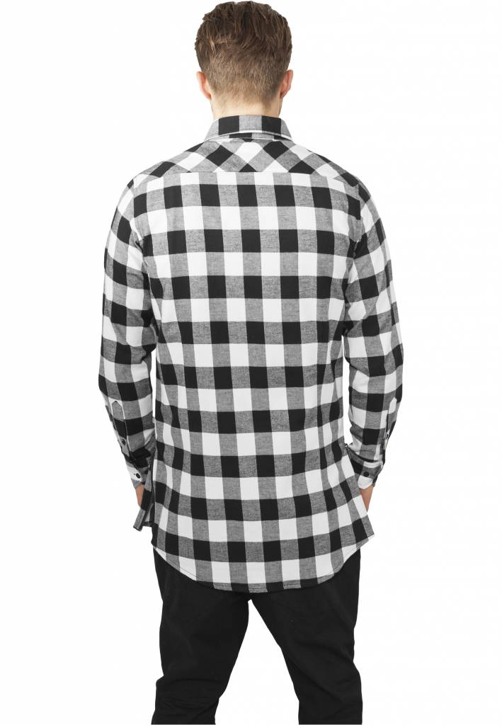 SIDE-ZIP LONG FLANNEL SHIRT BLACK / WHITE (MEN) - SUGAR&spikes