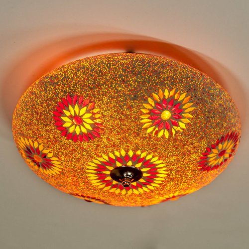 Plafondlamp rood/oranje mozaiek