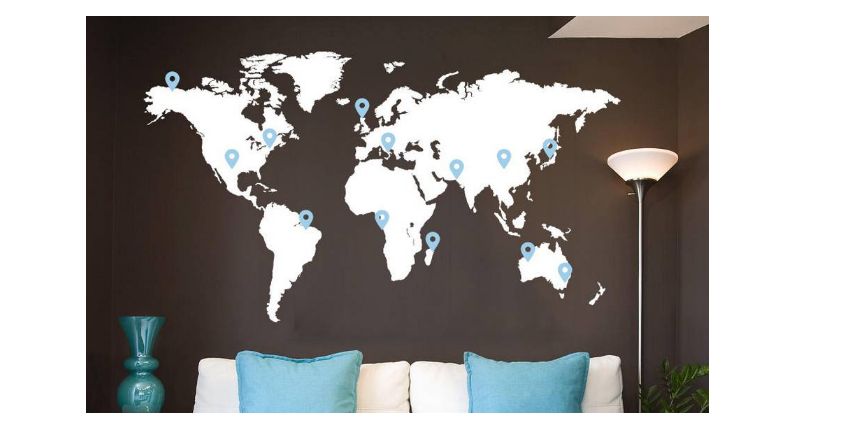 Muursticker wereldkaart walldesign56.com Woonkamer muurdecoratie wereldkaart