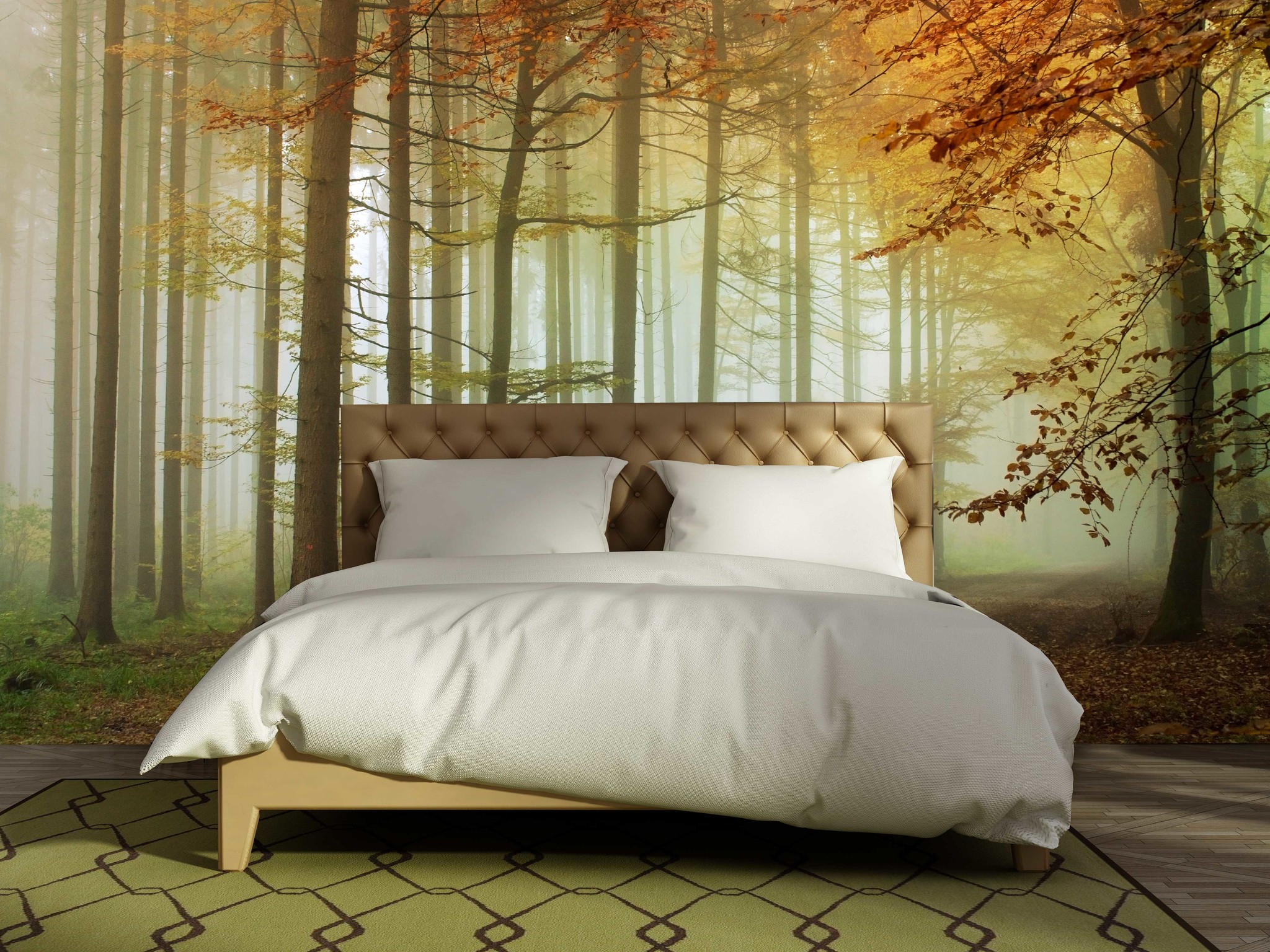 Waan je in een oase van rust met een fotobehang bos walldesign56.com Wandversiering slaapkamer